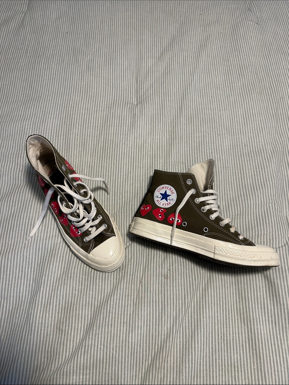 Converse PLAY High Top Sneakers in Olive Green and Red Accents
